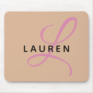 Modern Trendy Beige Pink Script Monogram Mouse Mat