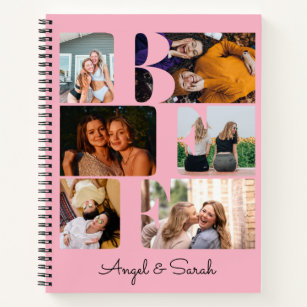 Modern Trendy BFF Best Friend Photo Collage Pink Notebook