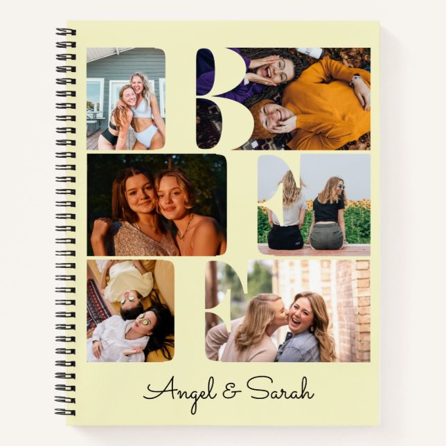 Modern Trendy BFF Best Friend Photo Collage Yellow Notebook (Front)