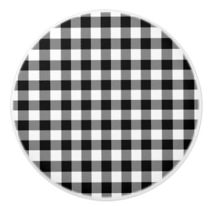 Modern trendy black and white buffalo plaid scotch ceramic knob