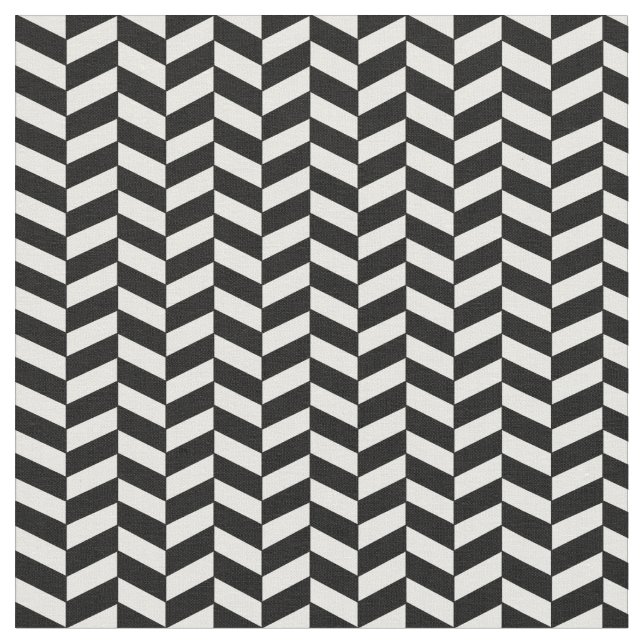 Modern Trendy Black and White Herringbone Pattern Fabric (Close Up)