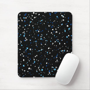 Modern Trendy Black Blue Terrazzo Pattern Mouse Mat