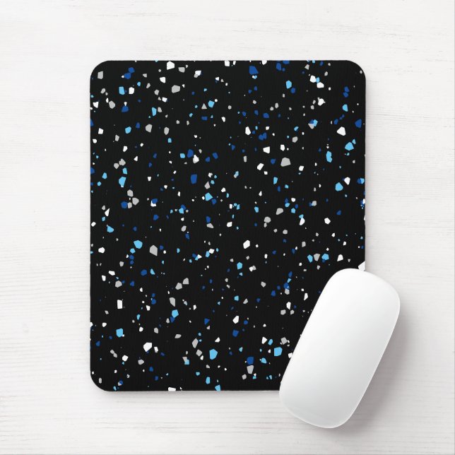 Modern Trendy Black Blue Terrazzo Pattern Mouse Mat (With Mouse)