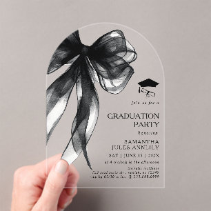 Modern Trendy Black Bow Arch Graduation Party  Acrylic Invitations