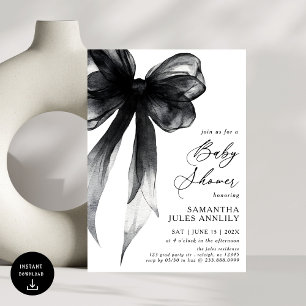 Modern Trendy Black Bow Baby Shower Invitation