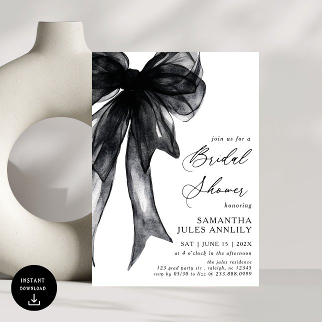 Modern Trendy Black Bow Baby Shower Invitation (Creator Uploaded)