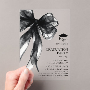 Modern Trendy Black Bow Graduation Party  Acrylic Invitations