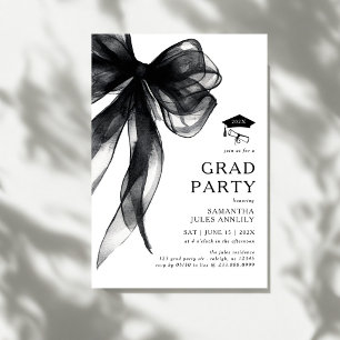 Modern Trendy Black Bow Graduation Party Invitation