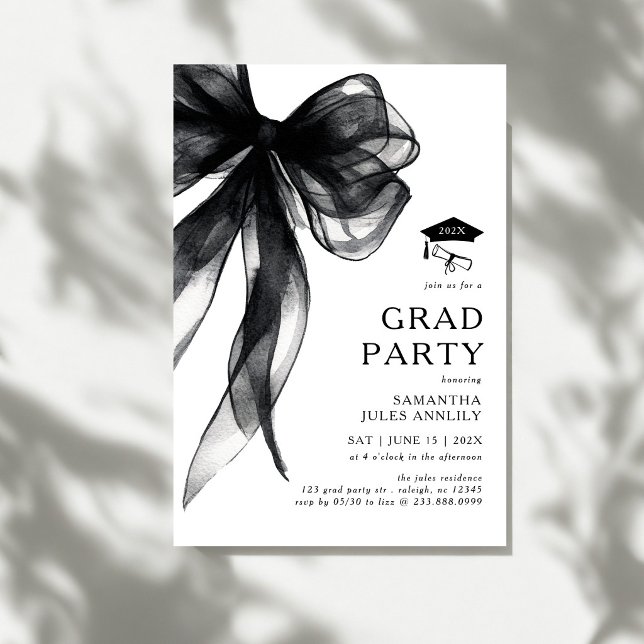 Modern Trendy Black Bow Graduation Party  Invitation (Creator Uploaded)