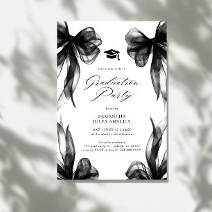 Modern Trendy Black Bow Graduation Party Invitation