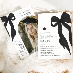 Modern Trendy Black Bow Graduation Party Invitation
