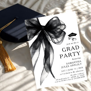 Modern Trendy Black Bow Graduation Party  Invitation