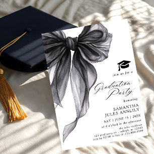 Modern Trendy Black Bow Graduation Party  Invitation
