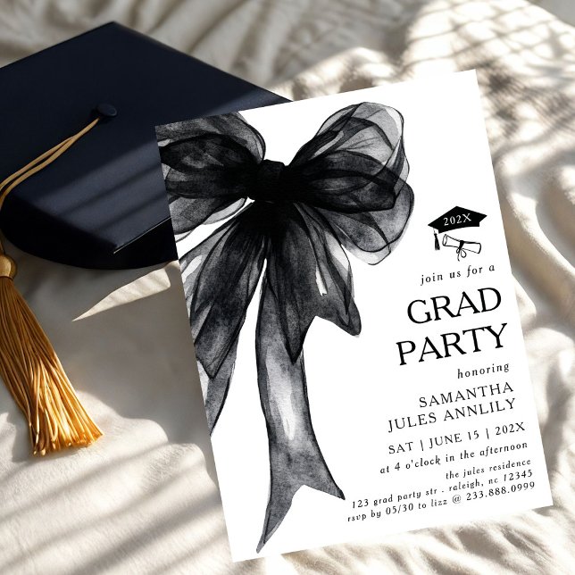Modern Trendy Black Bow Graduation Party  Invitation (Creator Uploaded)