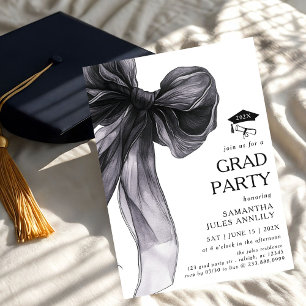 Modern Trendy Black Bow Graduation Party Invitation