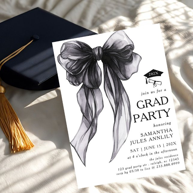 Modern Trendy Black Bow Graduation Party  Invitation (Creator Uploaded)