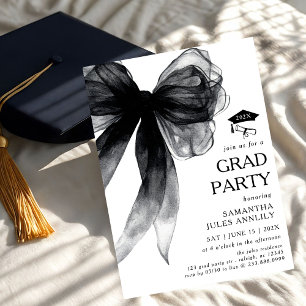 Modern Trendy Black Bow Graduation Party  Invitation