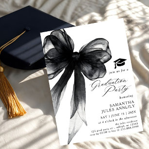 Modern Trendy Black Bow Graduation Party Invitation