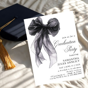 Modern Trendy Black Bow Graduation Party  Invitation