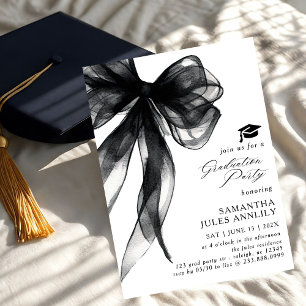 Modern Trendy Black Bow Graduation Party Invitation