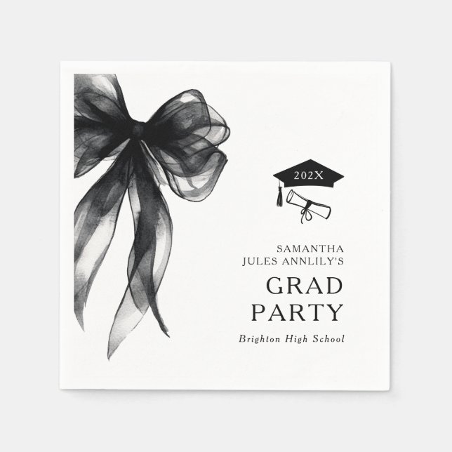 Modern Trendy Black Bow Graduation Party Napkin (Front)