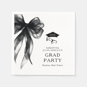 Modern Trendy Black Bow Graduation Party Napkin