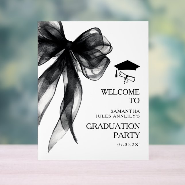 Modern Trendy Black Bow Graduation Party Sign (Neutral)