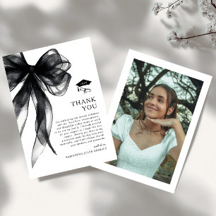 Modern Trendy Black Bow Photo Graduation Party Thank You Card