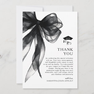 Modern Trendy Black Bow Photo Graduation Party Thank You Card