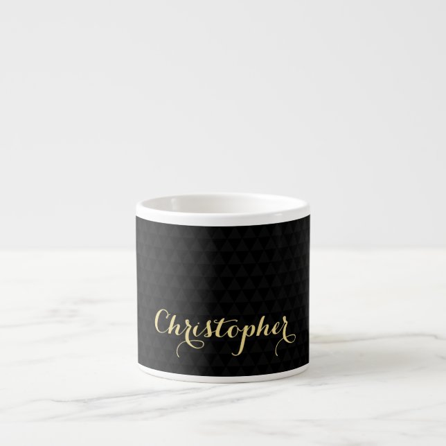 Modern Trendy Black Elegant Faux Gold Typography Espresso Cup (Front)