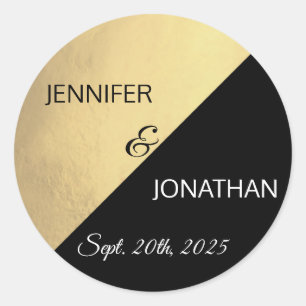 Modern Trendy Black Gold Foil Wedding Classic Round Sticker