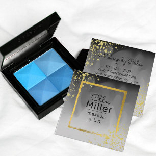 Modern Trendy Black Grey Gold Square Makeup Artist Business Card