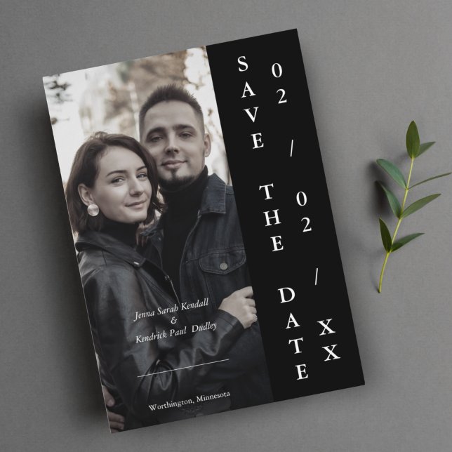 Modern Trendy Black Personalized Photo Couple Save The Date (Creator Uploaded)