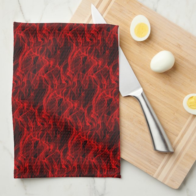 Modern Trendy Black & Red Abstract Pattern Tea Towel (Quarter Fold)