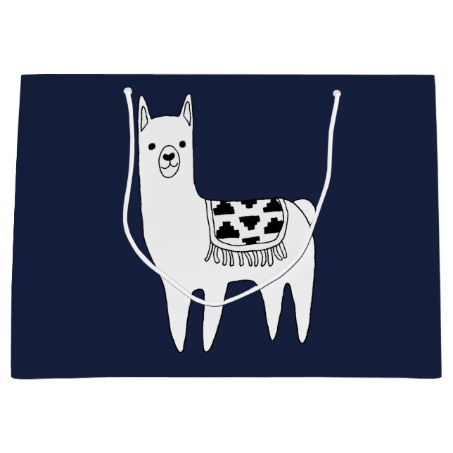 Modern Trendy Black & White Llama Large Gift Bag (Front)