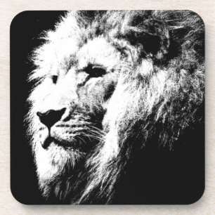 Modern Trendy Black & White Pop Art Lion Template Coaster