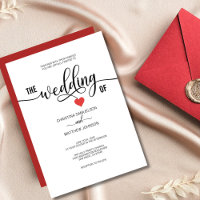 Modern Trendy Black White & Red Heart Wedding