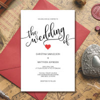 Modern Trendy Black White & Red Heart Wedding