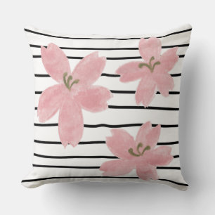 Modern trendy black white stripes japanese floral cushion