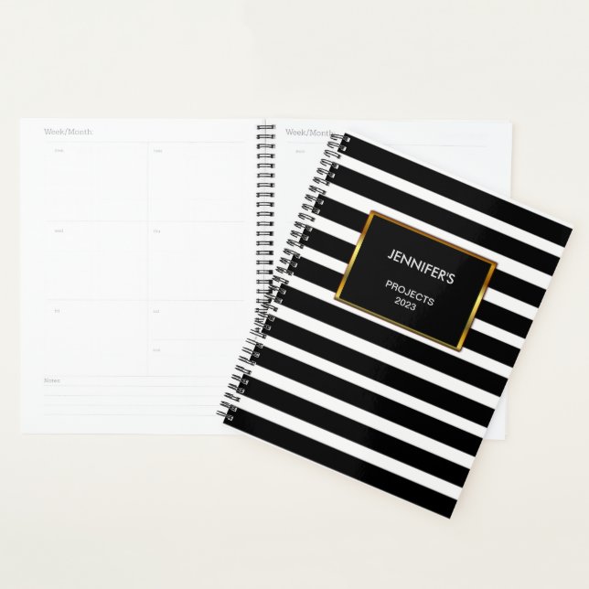 Modern trendy black white stripes professional planner (Display)