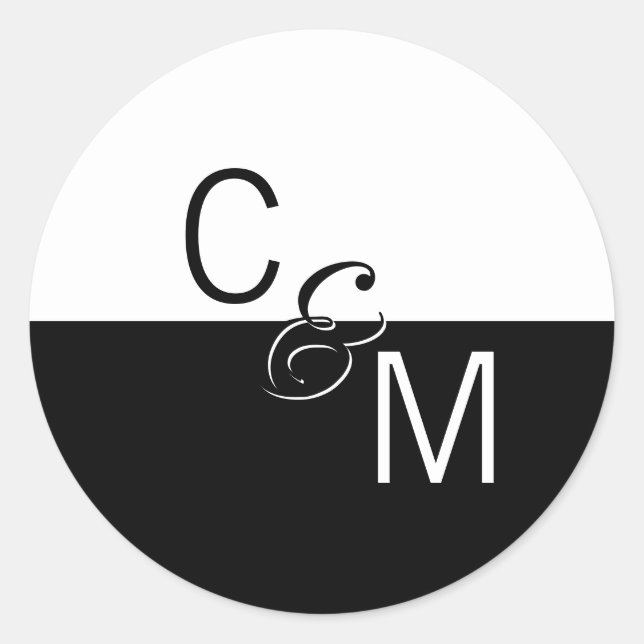 Modern Trendy Black White Wedding Monogram Seals (Front)