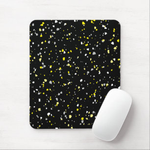 Modern Trendy Black Yellow Terrazzo Pattern Mouse Mat