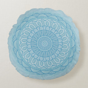 Modern trendy blue and turquoise boho design round cushion