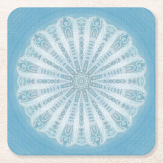 Modern trendy blue and turquoise boho design square paper coaster