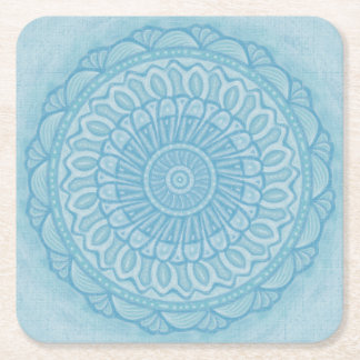 Modern trendy blue and turquoise boho design square paper coaster