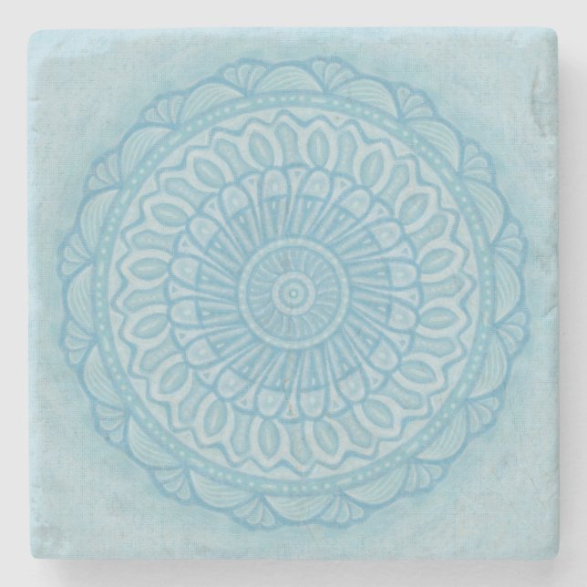 Modern trendy blue and turquoise boho design stone coaster (Front)
