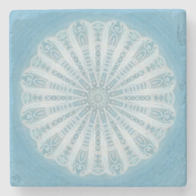 Modern trendy blue and turquoise boho design stone coaster (Front)