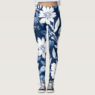 Modern trendy Blue and White Porcelain chinoiserie Leggings