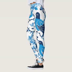 Modern trendy Blue and White Porcelain chinoiserie Leggings