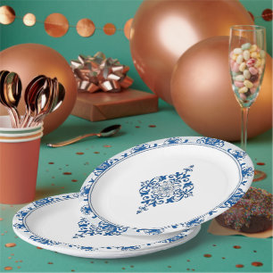 Modern trendy Blue and White Porcelain chinoiserie Paper Plate